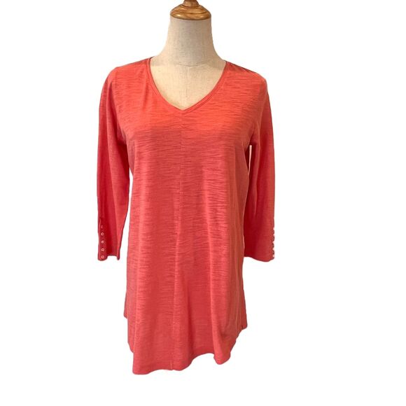 J.Jill Orange Pink (Shrimp) V-Neck Top XS Petite Cotton Everyday Colorful - Picture 1 of 9